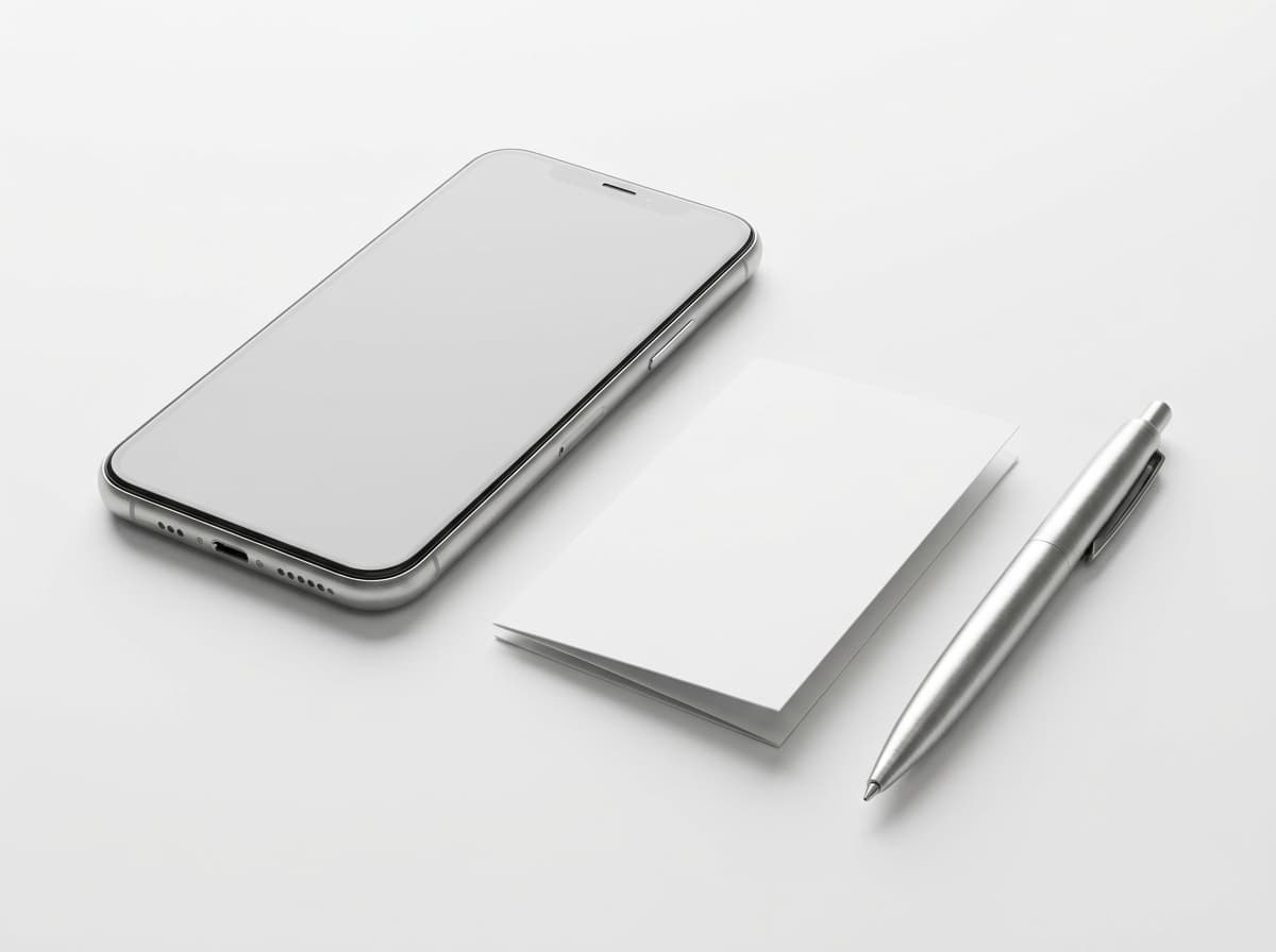 Discreet smartphone and folded white card on light surface