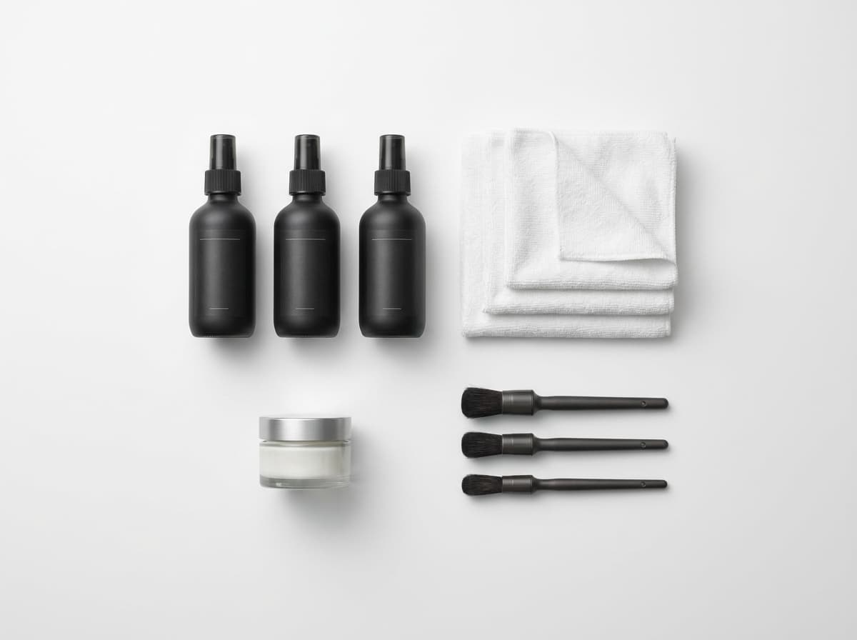 Premium aviation detailing products arranged on light gray surface