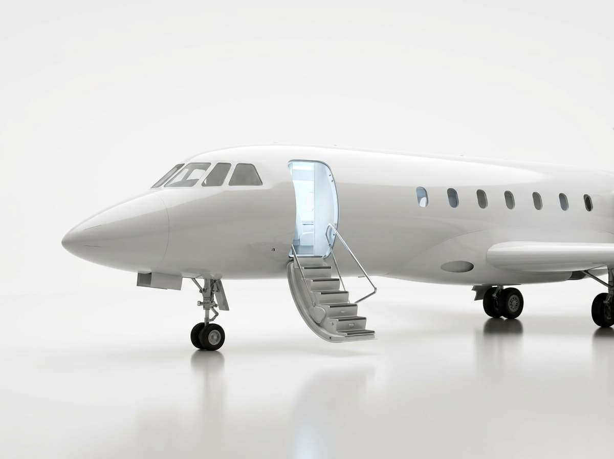 White private jet with airstair extended and cabin door open