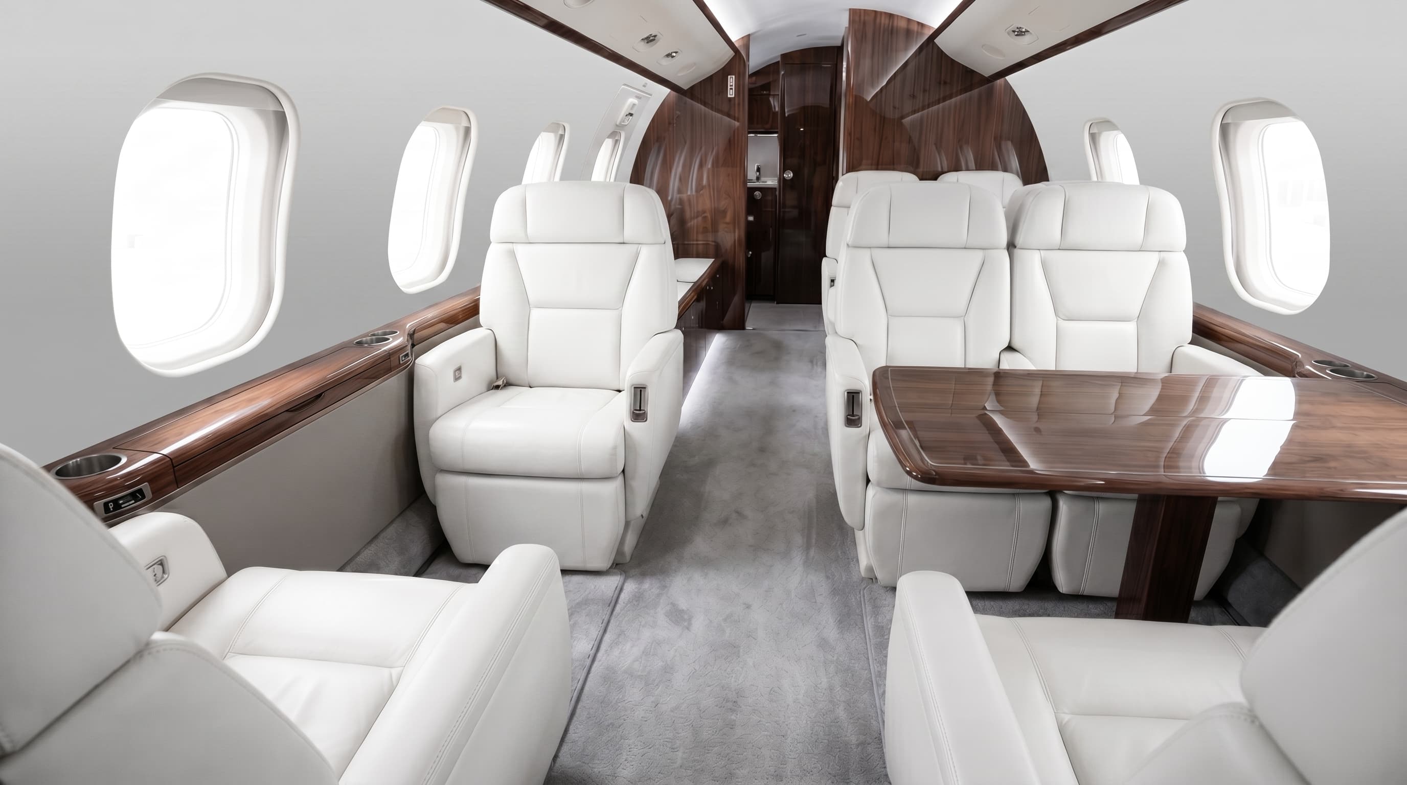 Detailed private jet cabin interior